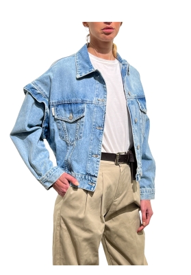 Haveone - Giubbotto in jeans celeste over cropped con manica ampia