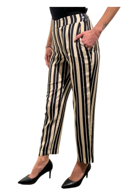 Pantaloni Dixie modello chino fantasia righe beige e nero