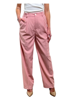 Pantaloni Vicolo rosa vita alta palazzo in cotone