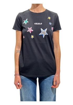 Vicolo - T-shirt  mezza manica giro collo con stampa stelle