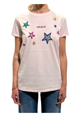 Vicolo - T-shirt  mezza manica giro collo con stampa stelle