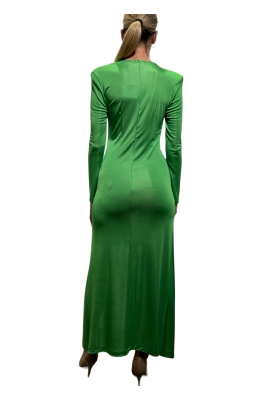 Vicolo - Vestito lungo verde mela manica lunga con drappeggio e spacco davanti