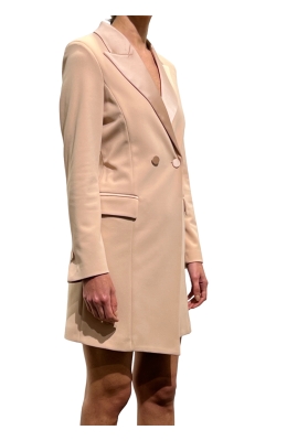 Vicolo - Vestito rosa cipria modello robe manteau con dettagli in raso