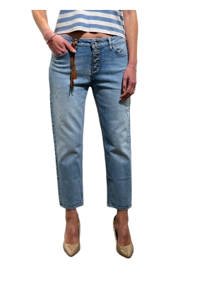 Jeans Vicolo vita regolare celeste con cintura cuoio