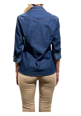 Camicia Rinascimento in jeans blu con taschine davanti