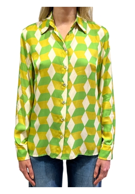 Camicia Wu'side fantasia geometrica lime e verde