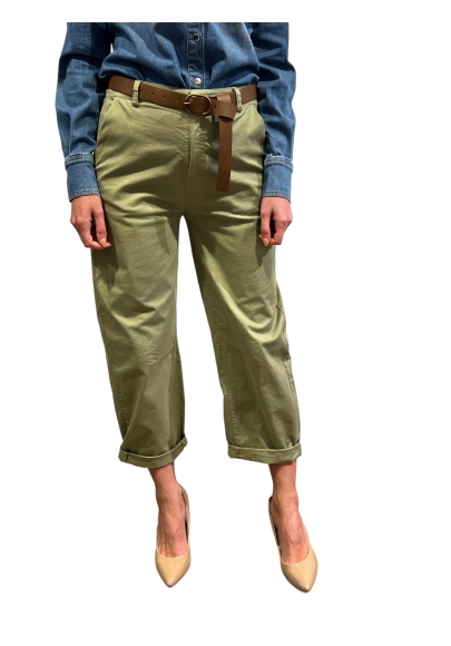 Pantaloni Tensione In verde militare vita alta modello carrot con cintura