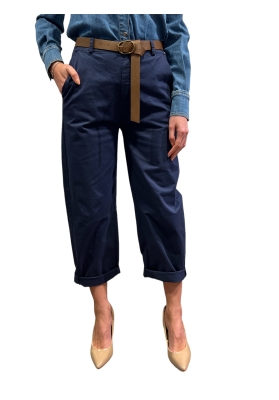 Pantaloni Tensione In blu vita alta modello carrot con cintura