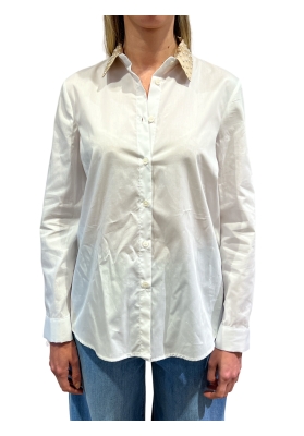 Camicia Vicolo bianca manica lunga con colletto avorio con borchie di perle