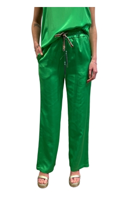 Wu Side - Pantaloni fluidi verdi con coulisse in vita