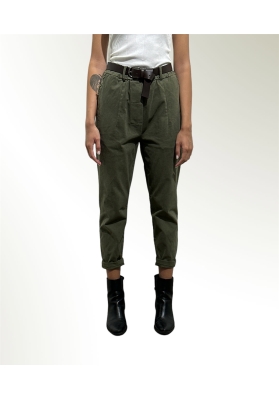 Tensione In - Pantaloni con elastico in vita e cintura verde militare