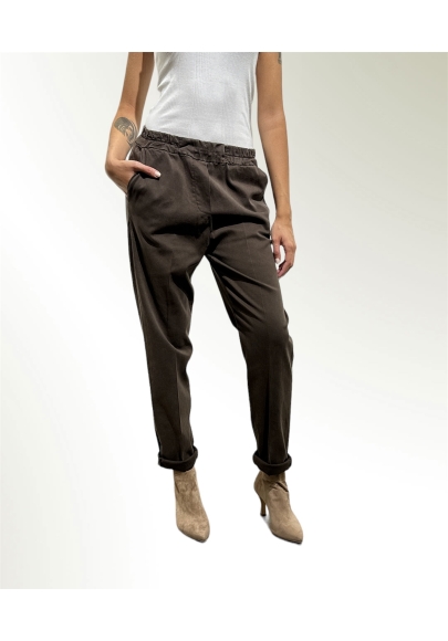 Haveone - Pantaloni chino con elastico in vita marrone