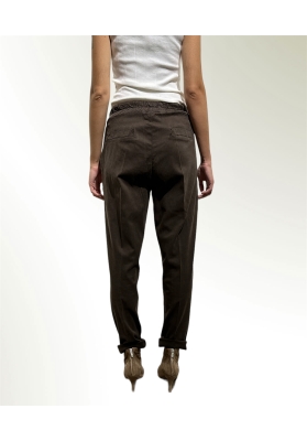 Haveone - Pantaloni chino con elastico in vita marrone