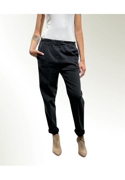 Haveone - Pantaloni chino con elastico in vita nero