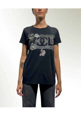 Vicolo - T-Shirt con stampa fiori nera