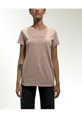 Vicolo - T-Shirt con strass rosa