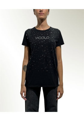Vicolo - T-Shirt con strass nera