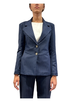 Rinascimento - Tailleur giacca due bottoni e pantaloni palazzo gessato blu