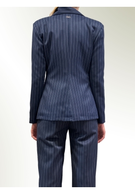 Rinascimento - Tailleur giacca due bottoni e pantaloni palazzo gessato blu