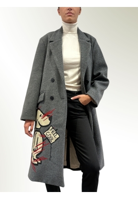 Souvenir - Cappotto doppiopetto con dipinto Snoopy grigio