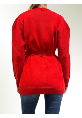 Solotre - Cardigan con cintura rosso