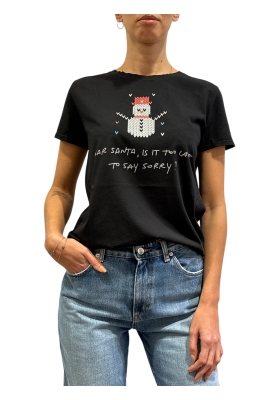 Vicolo - T-Shirt con scritta e stampa natalizia nera