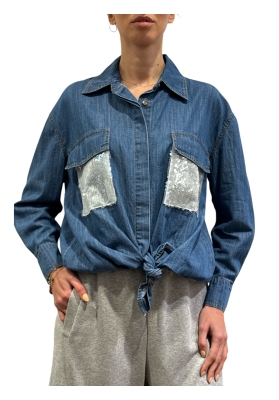 Tensione In - Camicia jeans con tasche in paillettes
