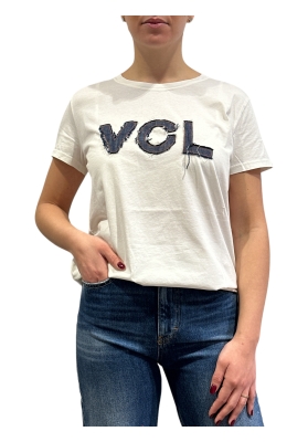 Vicolo - T-Shirt con ricamo denim bianca