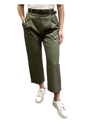 Dixie - Pantalone vita alta dritto cropped verde militare