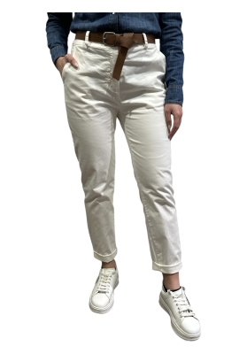 Motel - Pantalone con cintura ed elastico in vita bianco