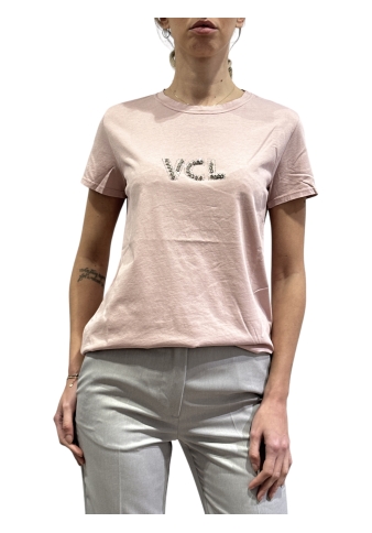 Vicolo - T-Shirt con applicazione strass rosa