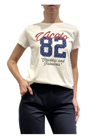 Vicolo - T-Shirt con stampa e strass bianca