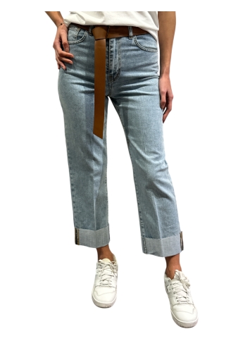 Haveone - Jeans vita alta dritto con risvolto
