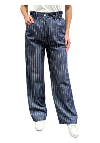 Imperial - Pantalone dritto con elastico a caramella gessato denim scuro