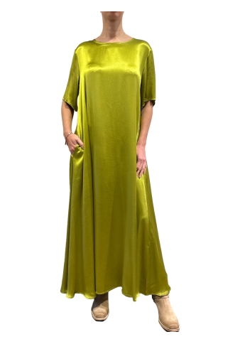 Haveone - Vestito in satin con tasche verde oliva