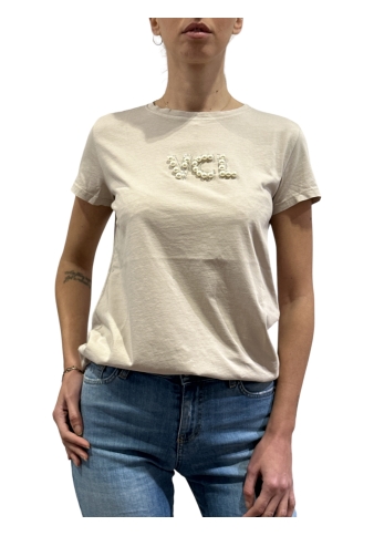 Vicolo - T-Shirt con applicazione perle beige