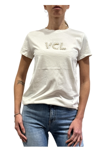 Vicolo - T-Shirt con applicazione perle bianca