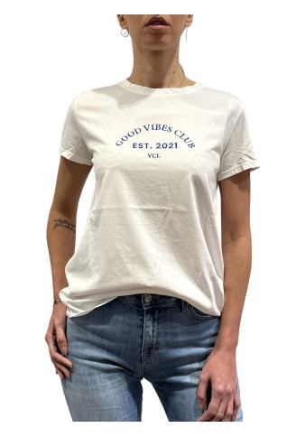 Vicolo - T-Shirt con scritta ricamata bianca