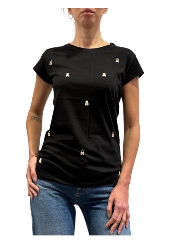 Vicolo - T-Shirt slim con orsetti nera