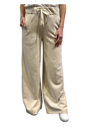 Tensione In - Pantalone in felpa palazzo con coulisse beige