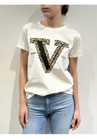 Vicolo - T-Shirt con stampa lettera fantasia animalier bianca
