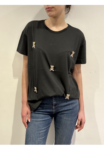Vicolo - T-Shirt over con applicazione orsetti nera
