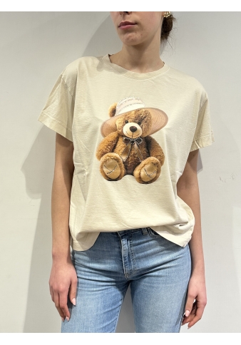 Vicolo - T-Shirt con stampa orso e strass beige