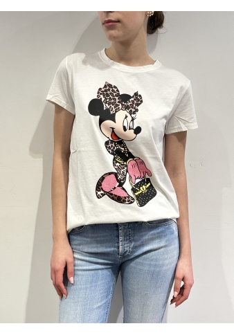 Vicolo - T-Shirt con stampa Minnie fantasia animalier bianca