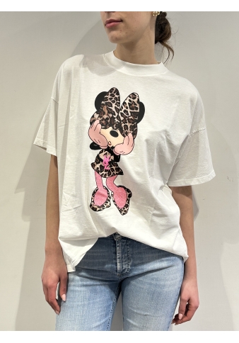 Vicolo - T-Shirt over con stampa Minnie fantasia animalier bianca