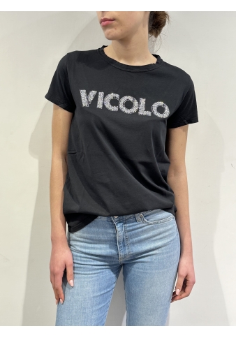 Vicolo - T-Shirt con applicazione strass nera