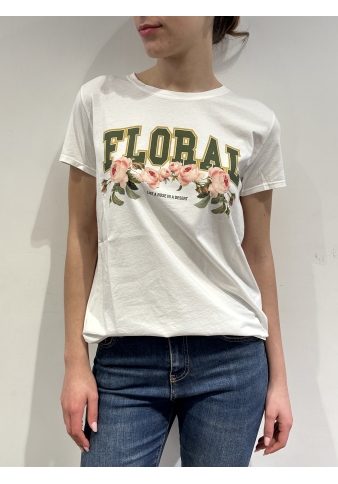 Vicolo - T-Shirt stampa fiori bianca