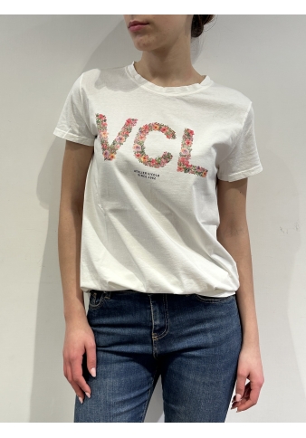 Vicolo - T-Shirt con stampa lettere fantasia floreale bianca