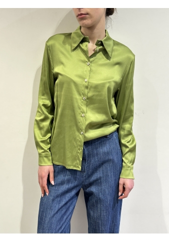Wu Side - Camicia in satin verde oliva