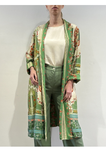 Wu Side - Kimono lungo fantasia double face verde